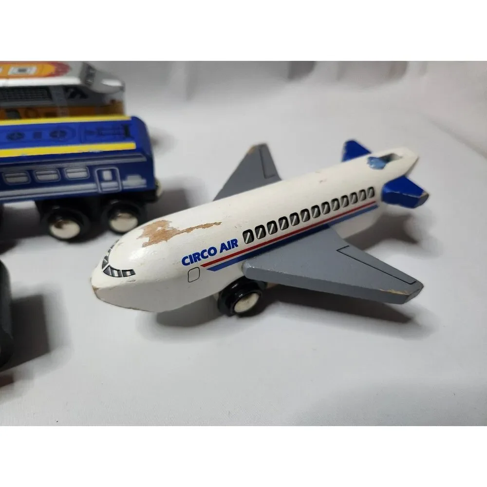 CIRCO Wooden Train & Vehicle Lot – Engines, Cars, Plane, Construction